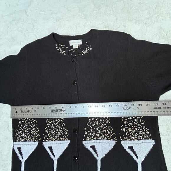 Vintage Northern Isles Womens Large Black Ramie Embellished Cardigan Sweater - Picture 5 of 9